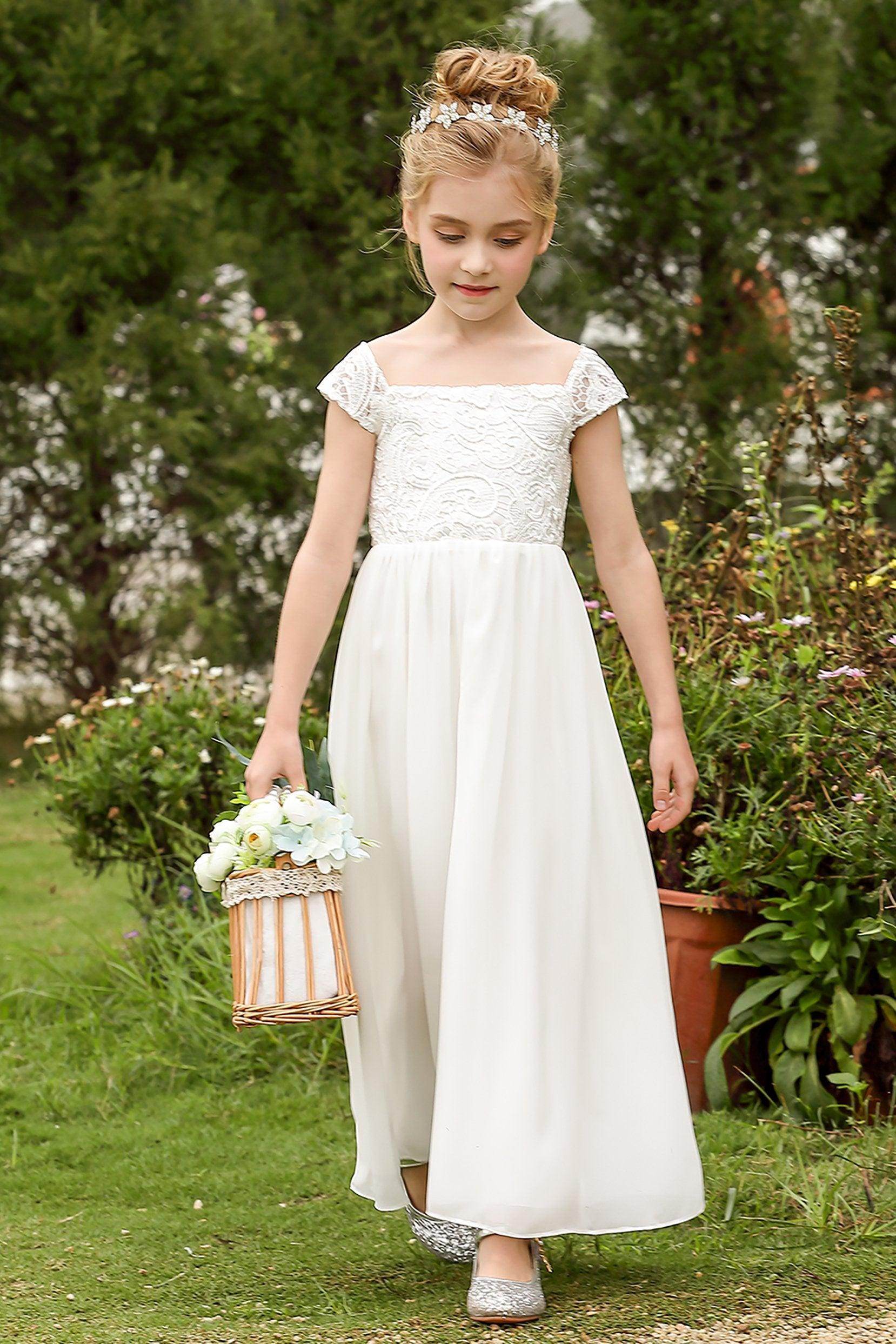 A-Line Floor Length Tulle Lace Flower Girl Dress CF0272 - COCOMELODY